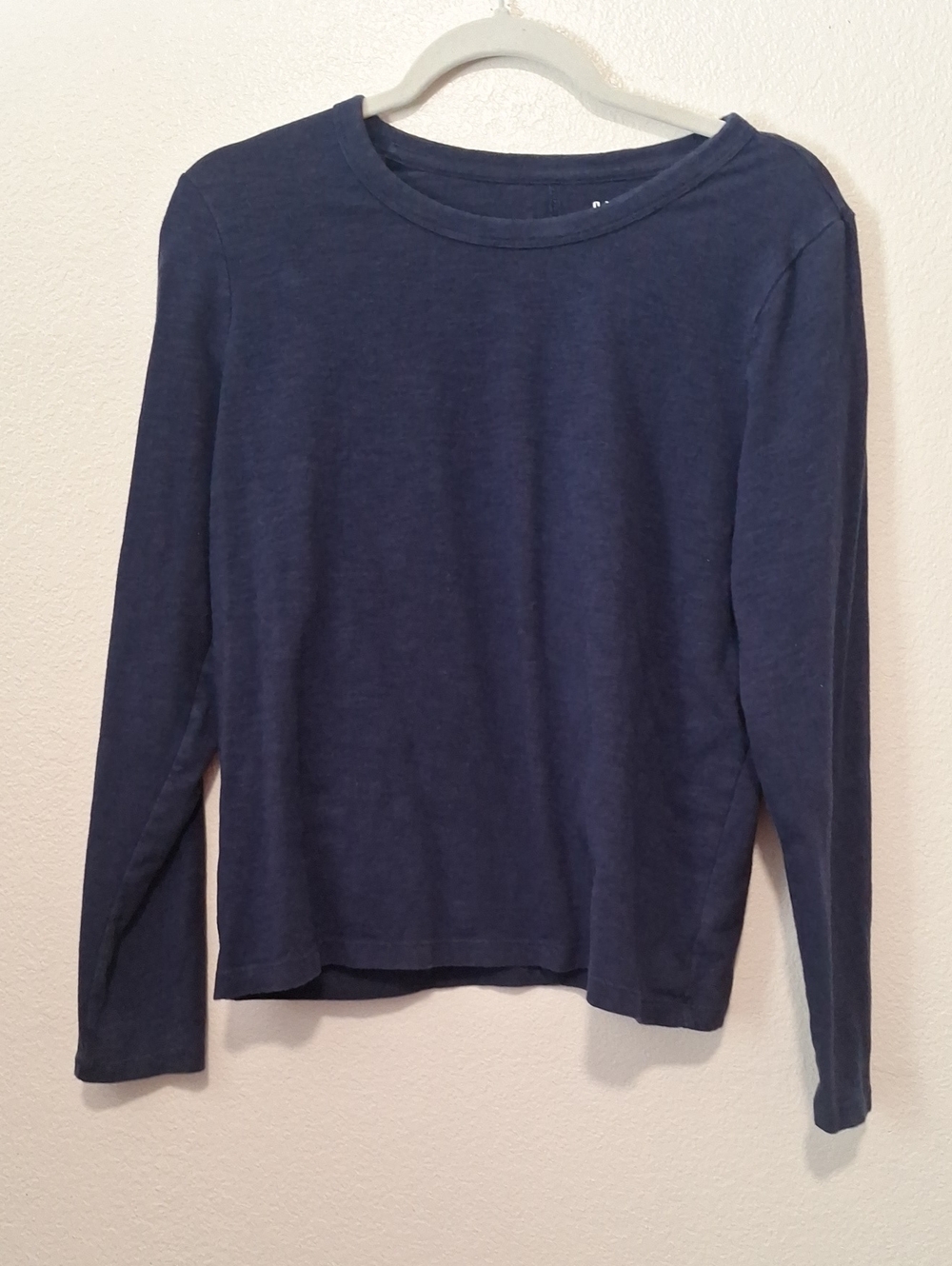 GAP Navy Petite Long Sleeve Cotton Blend Capsule Crewneck Top, Large